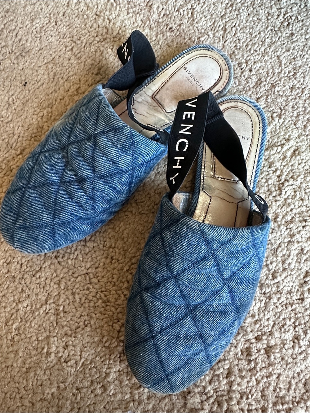Givenchy Blue Quilted Denim Slingback Mallerinas